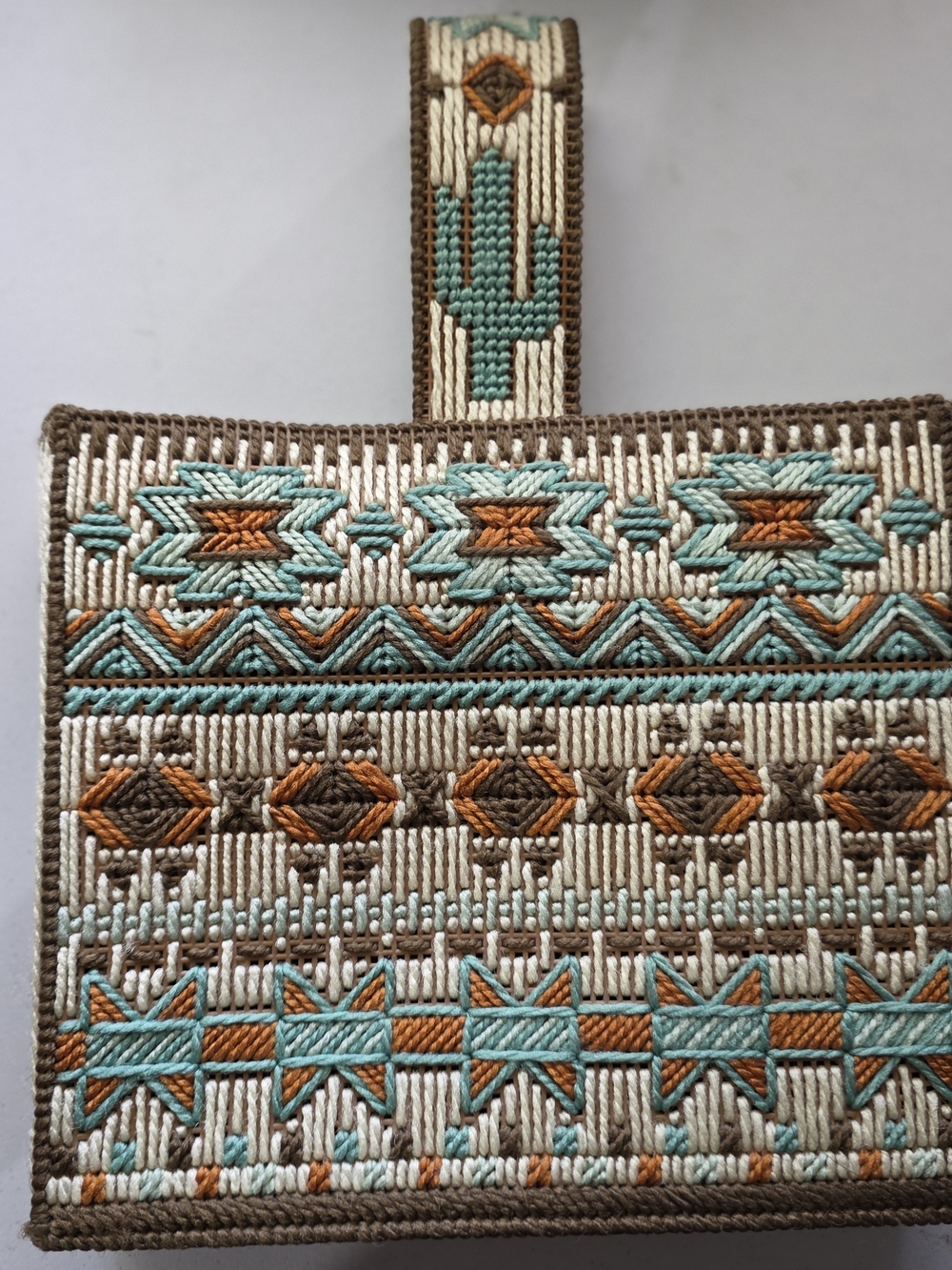 Hand Woven Aztec-Pattern Women’s Handbag in Turquoise, Tan & Brown